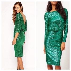 NWT ASOS Sequin Cowl Back Green Midi Dress 
Sz 2